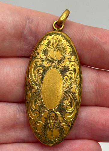 Antique W&SB Co Gold Tone Rose Flower Locket Pendant