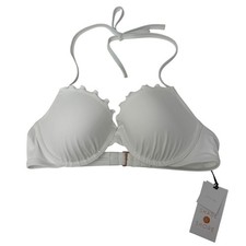 Shade Shore White Scalloped Lightly Lined Underwire Bikini Top 34B NWT