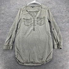 Express Dress Womens S Green Shirt Dress Short Round Neck Pockets Lyocell