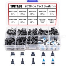 202PCS Micro Momentary Tactile Push Button Switch Assortment Kit 10 Values 4 Pin