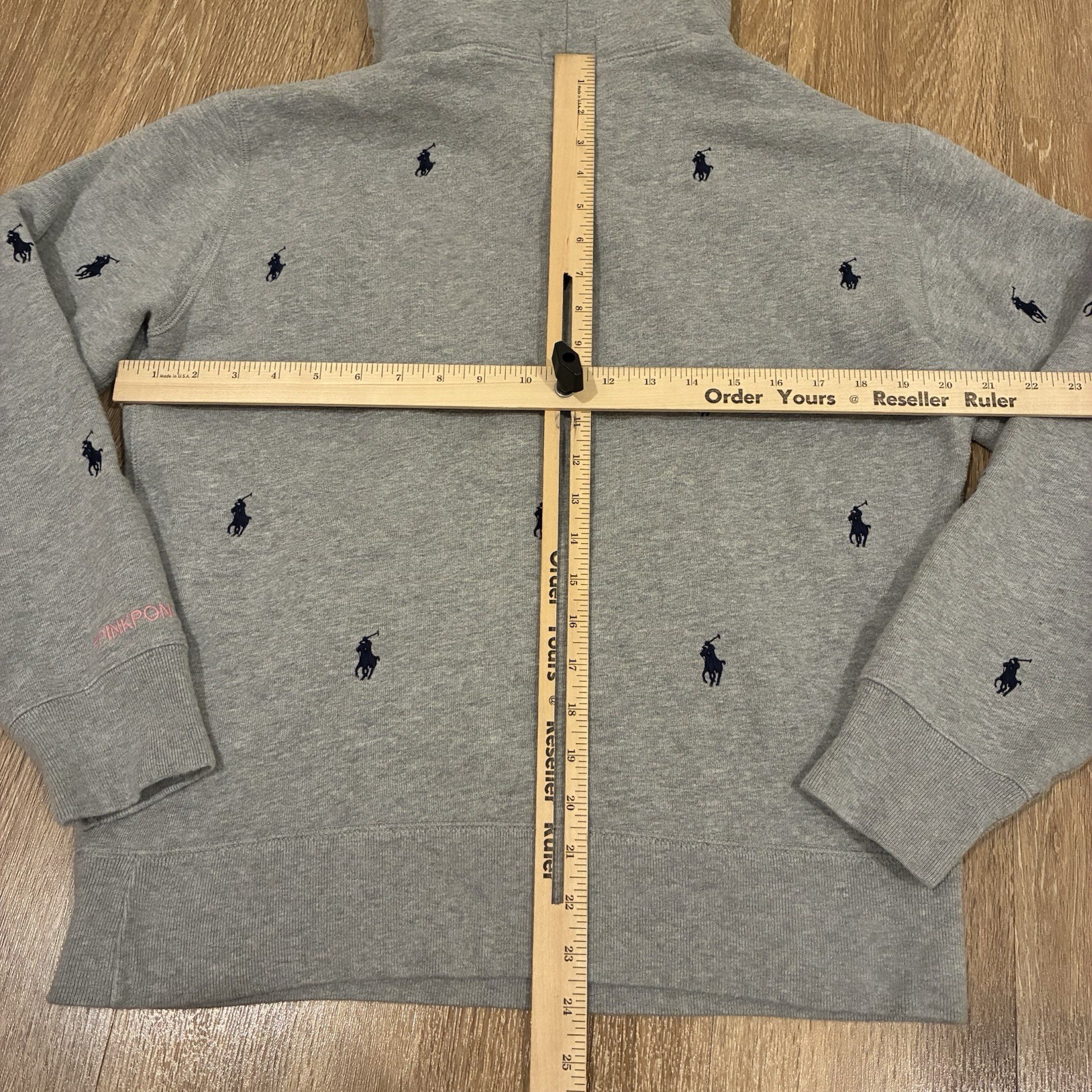 Felpa con cappuccio donna rosa pony Ralph Lauren grigia taglia M media ricamo all over