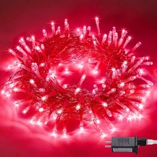JMEXSUSS 33ft 100 LED Red Christmas Lights, Connectable 8 Modes Room 