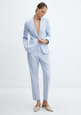 NWT MANGO MNG $80 BLUE MID RISE STRAIGHT SUIT TROUSER PANTS SZ 44 US 12