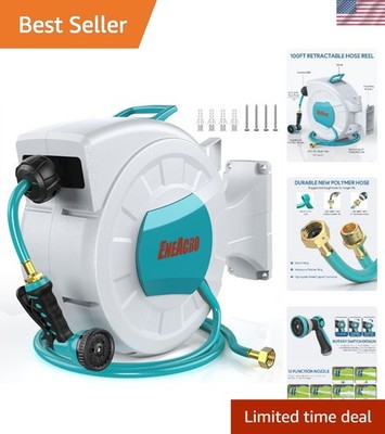 Elegant 100ft Retractable Garden Hose Reel with 10-Pattern Nozzle & Auto-Rewind