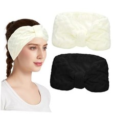2 Pcs Ear Warmers Headband for Women Hair Accessories Chunky white black