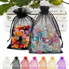 50 PCS Organza Bags 5 x 7, Black Small Mesh Gift Bags Drawstring