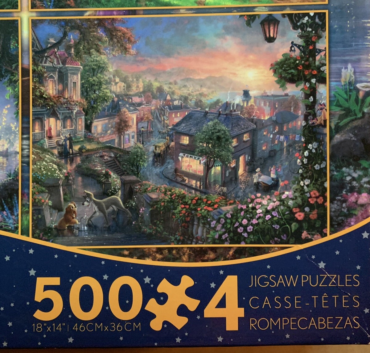 Entry] Disney/Thomas Kinkade 4-500 piece puzzle set, plus cat pics if you  scroll! : r/Jigsawpuzzles