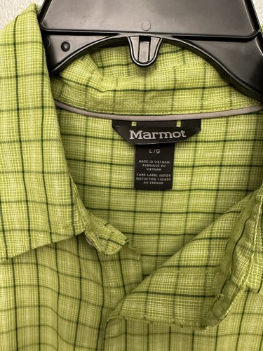 Marmot, Men's MARMOT Large Button Down Shirt Large L Green Plaid Camp
