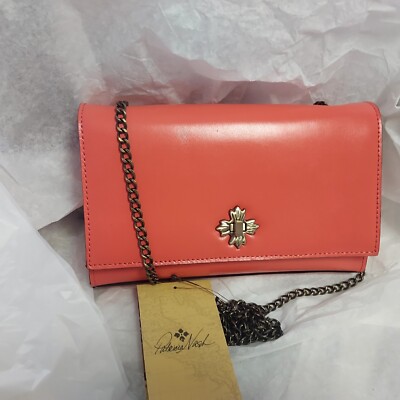 Patricia Nash Giada Bronze Chain Coral Leather Crossbody Bag Purse New