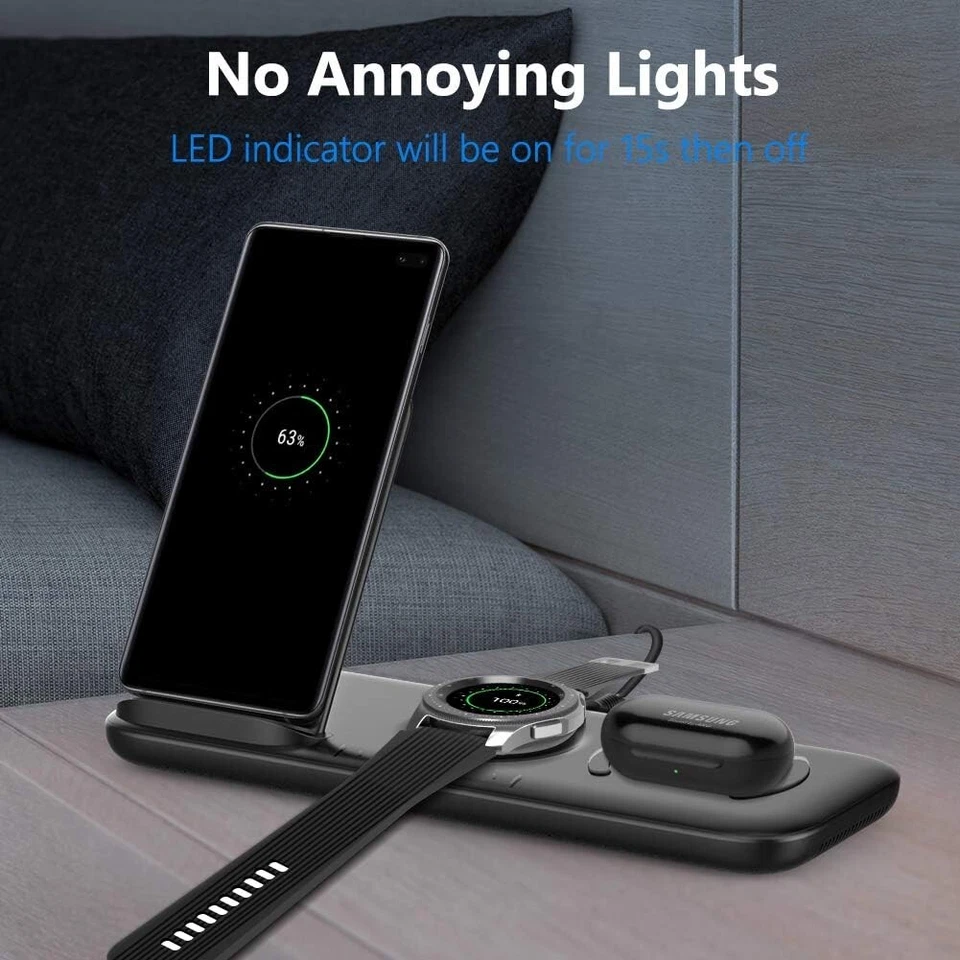 3-in-1 Wireless Charging Station for Android Apple Phones, Earbuds, Smartwatches - Image 2 of 4