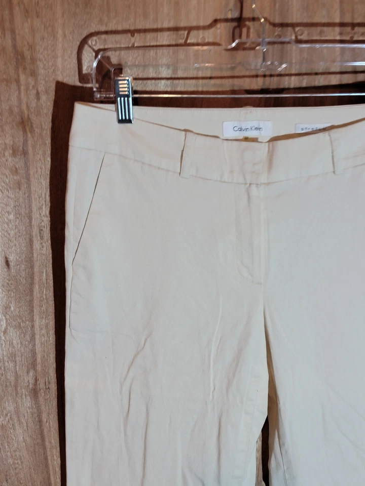 Calvin Klein Pantalones Caquis Mujer Talla 6p Pierna Ancha Elástico Frente Plano Beige Foto 2 de 4