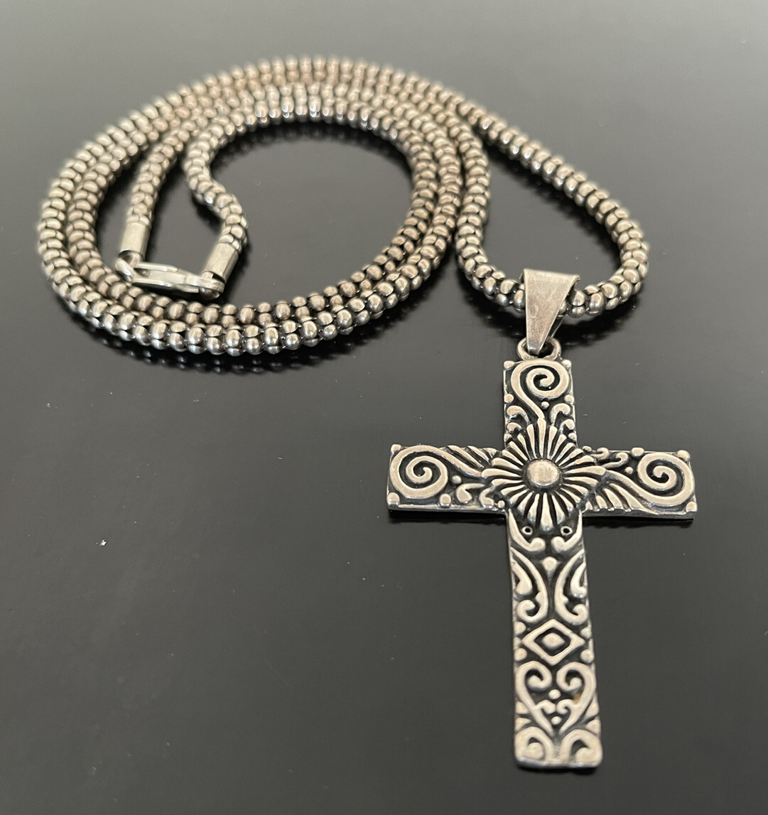 Massive Large Cross Necklace Solid Sterling Silve… - image 2