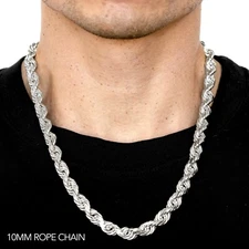 10k White Gold 10mm Solid D/Cut Rope Chain Necklace Size 16"-30"