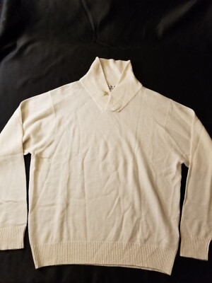 Rare PETER MILLAR Mens 2XL Shawl Sweater Cashmere/ Linen Knit White Cream Button