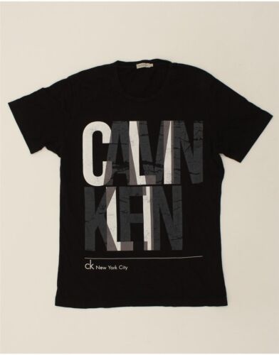 CALVIN KLEIN Mens Graphic T-Shirt Top Large Black Cotton AJ06 - Picture 1 of 2