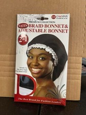 Bonnet Donna Collection 2 in 1 Satin Braid Bonnet - Adjustable Bonnet, Black