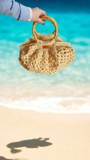 Handmade Women Raffia Crochet Beach Bag Granny Pattern Fat Bottom Style - Alybry