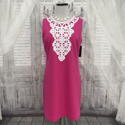 Jessica Howard Size 10 P Petite Pink White Lace Trim Round Neck Sheath Dress  B15 | eBay