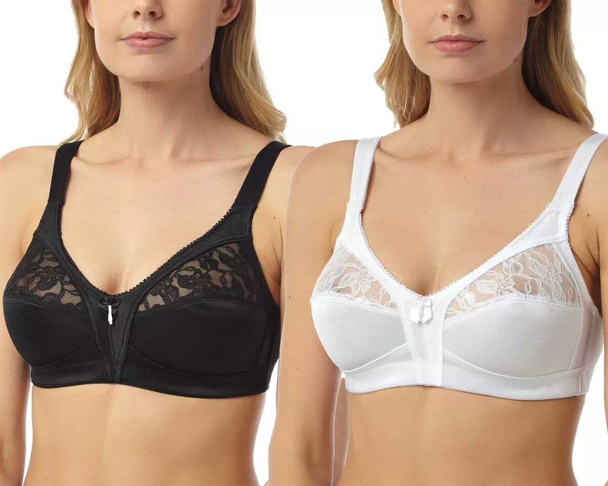 Firm Control Bra Wireless Soft Cup Non Padded Lace Bra Black or White (2  Pack)