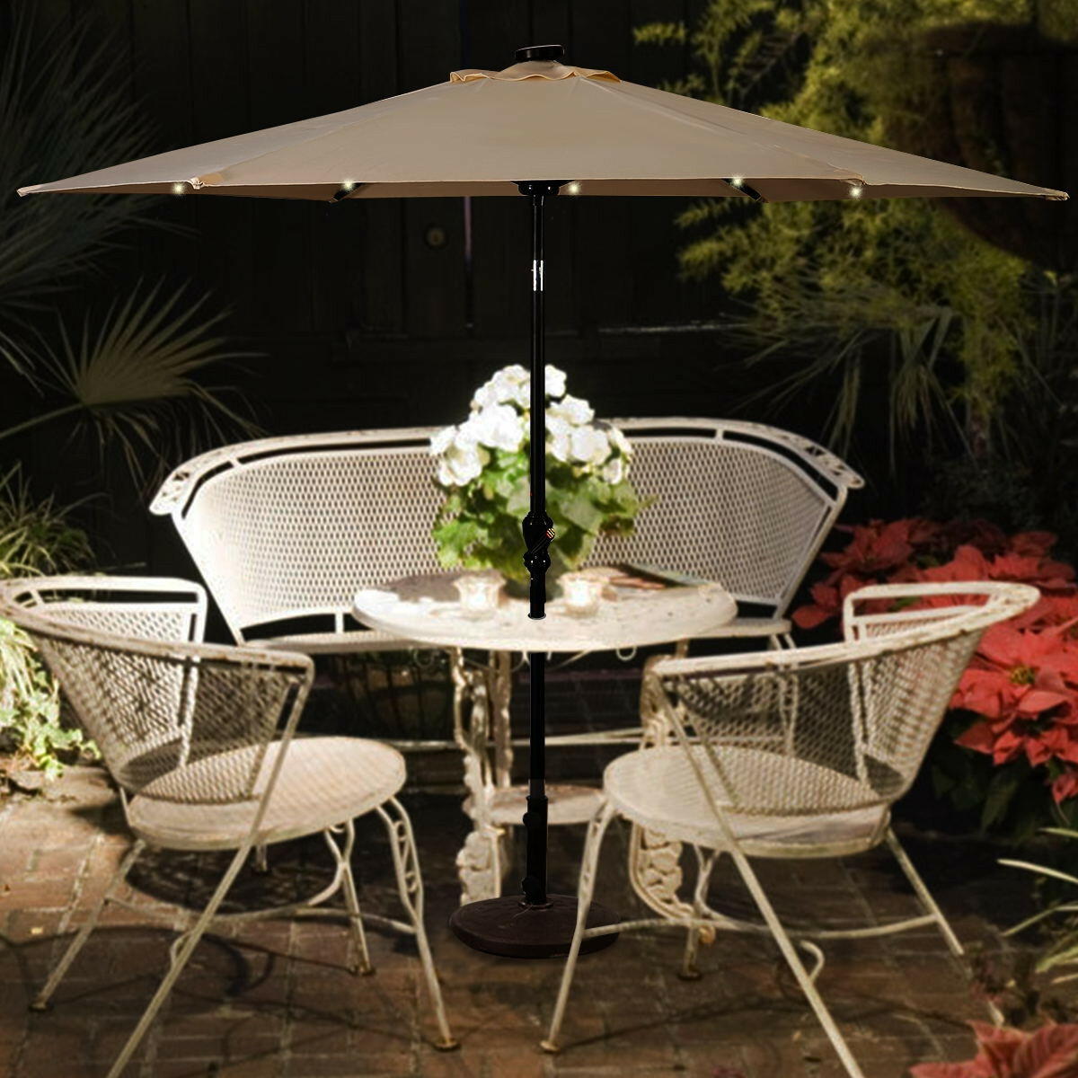 Home Garden Abccanopy 9 Umbrellas Ft Solar Powered Patio 32led Lights With Tilt And Crank Garden Patio Umbrellas