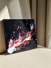 Pittura astratta fluida acrilica originale su tela dipinta a mano 20x20 cm