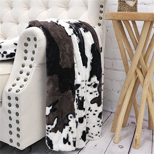 Cow Print Faux Fur Throw Blanket Double-Sided - Warm Fluffy Blanket Farmhouse - Picture 33 of 78