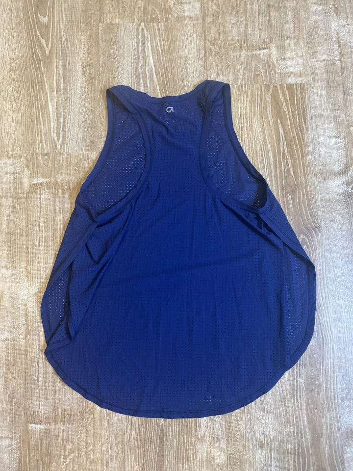 Camiseta sin mangas de entrenamiento Gap Body Fit para mujer espalda deportiva de malla azul marino fluida lados abiertos M? Foto 2 de 4