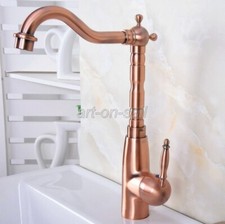 Antique Red Copper Swivel Kitchen Sink Faucet Deck Mounted One Handle Mixer Tap