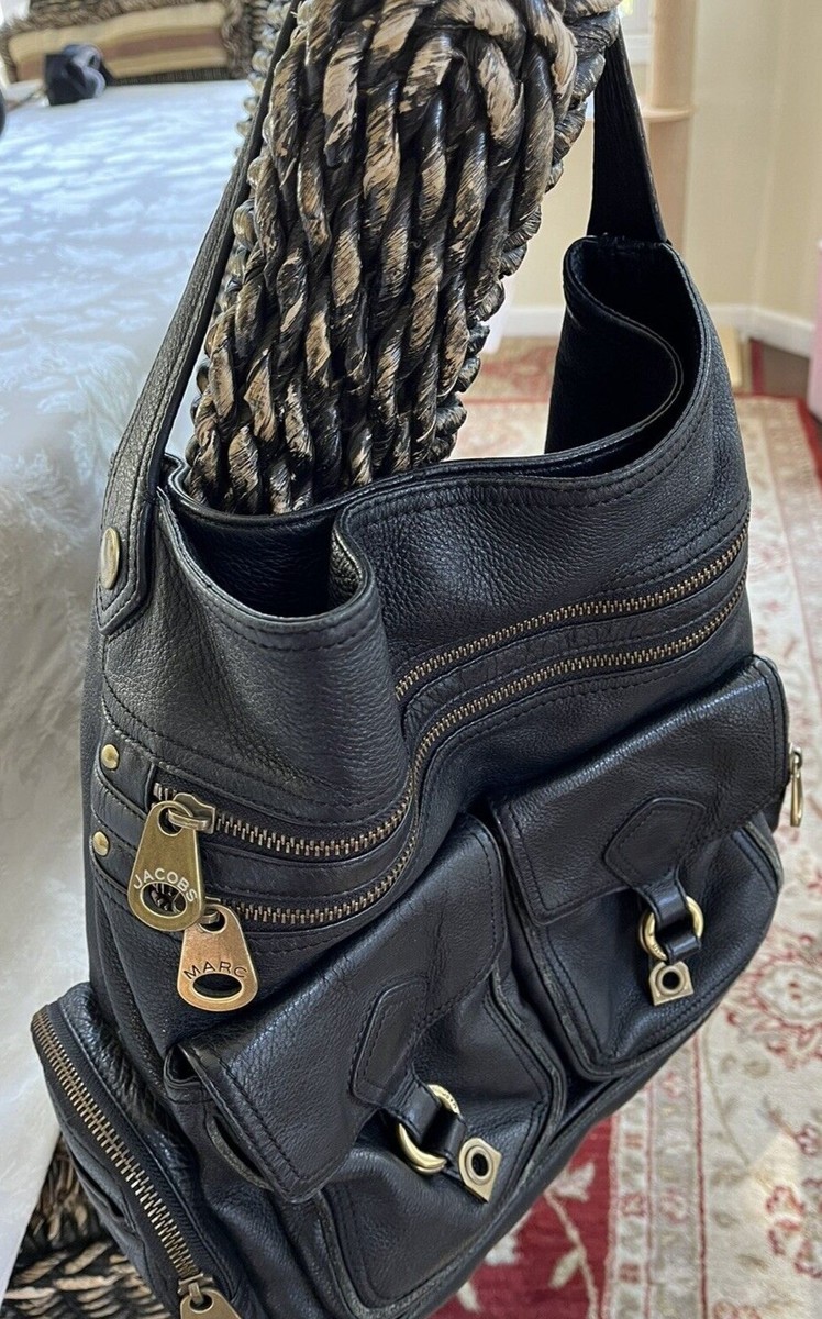 MARC by MARC JACOBS black Leather hobo bag with gold buckles and accents