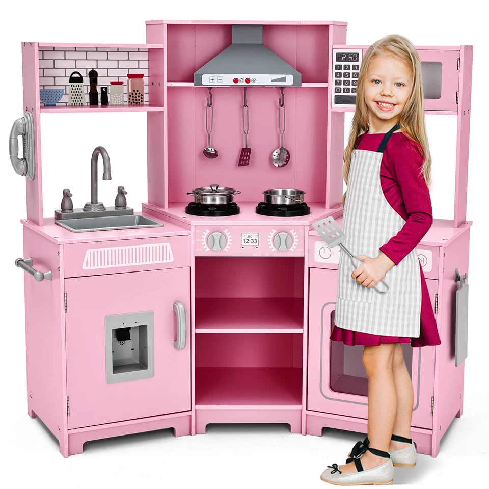 Juego de juguetes de madera para cocina con luces, sonidos regalo rosa para niñas Foto 2 de 4