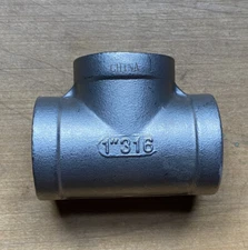 NEW - 1” x 1” x 1”  Pipe Tee 316 SS Female NPT Threads Class 150 S3116T
