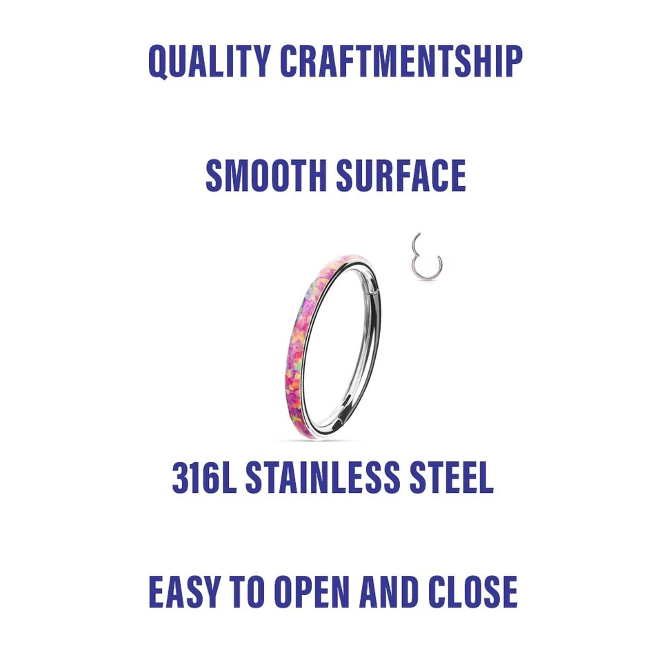 1 16 GA 5/16" Rosa Ópalo Borde Orbital Pendiente Tabique Oreja Bisagras Hélice Tragus C304 Foto 3 de 4