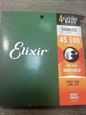 New Set  Elixir  nonaweb 4 String Bass guitar Strings 45-100 14652 Bright Smooth