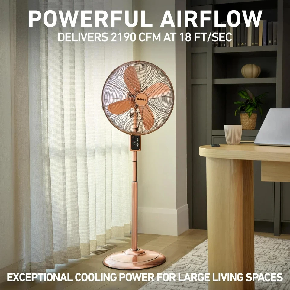 Holmes 16" Copper Digital Metal Stand Fan 75° Oscillation 3 Speeds 4 Blades New - Image 3 of 4