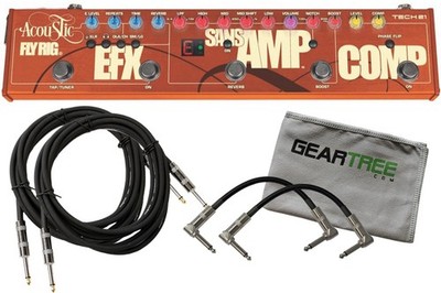 Tech 21 Acoustic Fly Rig EFX, SansAmp & Comp Pedal Bundle w/ 4 Cables and Cloth