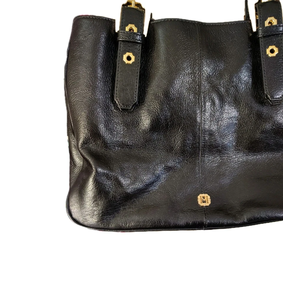 Bolso de hombro de diseñador de herrajes dorados Monet vintage de cuero negro Foto 4 de 4