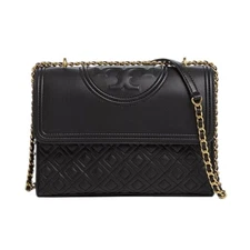 Tory Burch Fleming Black Leather Gold Hardware Convertible Shoulder Bag Dust Bag