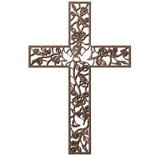 Rustic Wooden Wall Hanging Cross Flower Pigeon Religious Home Living Decor
