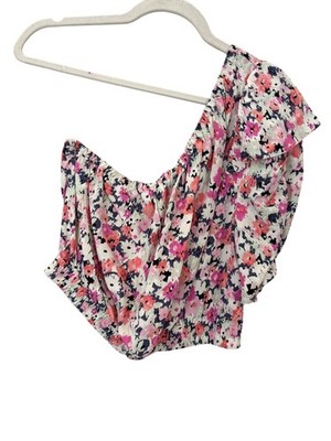 Universal Thread Cropped Top Size Small Floral One Shoulder Pink White Bohemian