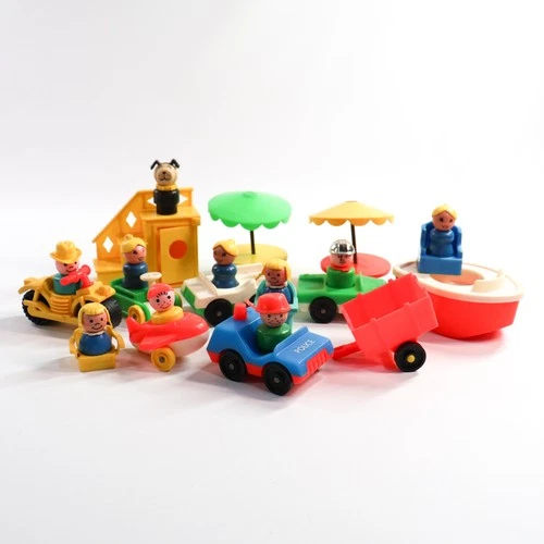 Vintage Little People Toy Lot Wood Plastic Cars Dog Airplane Boat Tables 24PCS