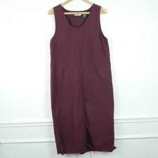 Vintage Medium Pinafore Dress 90s Burgundy Teacher Grunge Granny Cotton Midi
