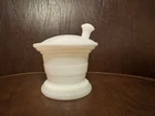 Vintage Akro Agate Apothecary Jar With Lid Mortar And Pestle Milk Glass