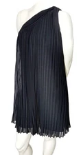 Black HALSTON HERITAGE 4 Matte Pleated One Shoulder A-line Tent Crepe Mini Dress