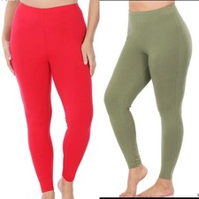 2 Zenana Outfitters Womens Full Length Cotton Solid Leggings Yoga Gym Plus 1X