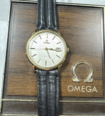 Vintage Quartz Omega Gold Filled Watch for Repair (Back Won't Come Off) Box 2 FH