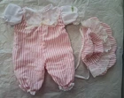 Vintage Cabbage Patch Preemie March of Dimes Outfit Pink & White Stripes EXC