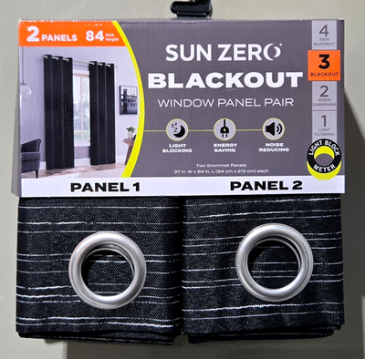 Sun Zero Wylder Thermal & Blackout 2 Texture Black Curtain Panel
