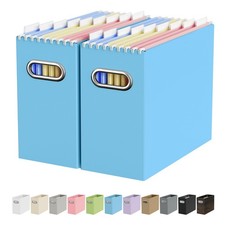 2 Pack File Organizer Box Portable Collapsible Folder Letter Size Blue