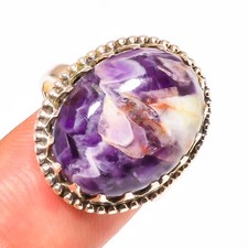Superb Natural Russian Charoite 45 Ct Handmade 92.5 Sterling Silver Ring Size-8