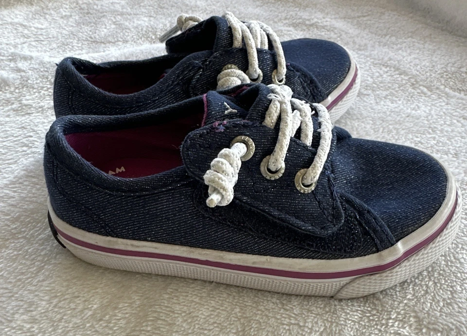 Sperry Top Sider 蓝色牛仔闪亮学步女孩鞋 6M 码运动鞋 — 第 3/4 张图片